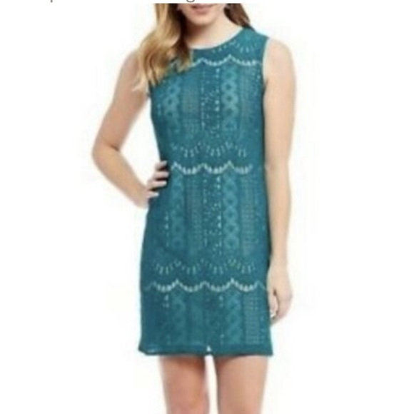 Adrianna Papell NWT Teal Green Sleeveless Lace Shift Dress Size 2P - Picture 2 of 12